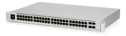 USW-48-PoE 48-port, (32) GbE, PoE+ RJ45 ports, (16) GbE RJ45 ports, (4) 1G SFP ports, 195W