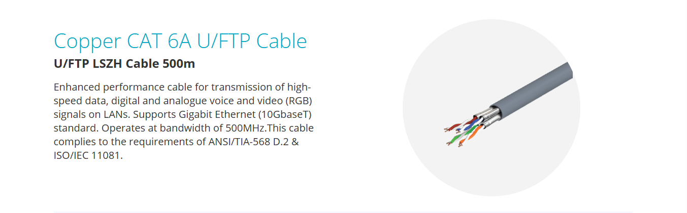 Copper CAT 6A U FTP Ethernet Cables