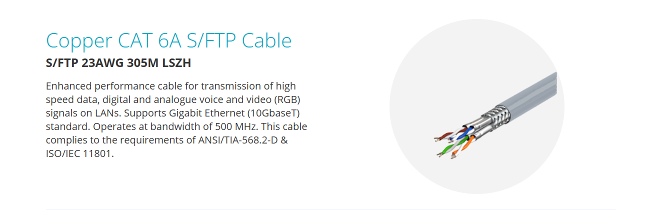Copper Cat6A S FTP LSZH Ethernet Cable – 305M, 23AWG