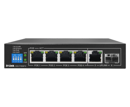 D-Link 6-Port Switch 250M 1000Mbps with 4 PoE Ports and 2 Uplink Ports - DGS-F1006P-E