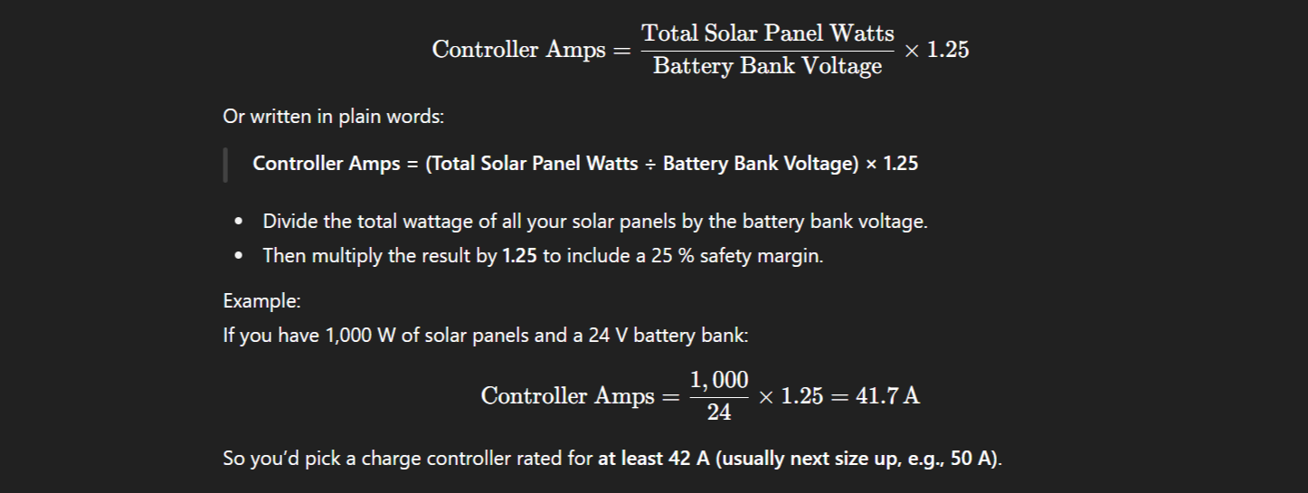 Fomula for calaculating required MPPT